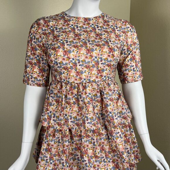 JessaKae Women's Size 2XL Eiffel Tower Pink Floral Tiered Midi Dress Cottagecore - Picture 4 of 12